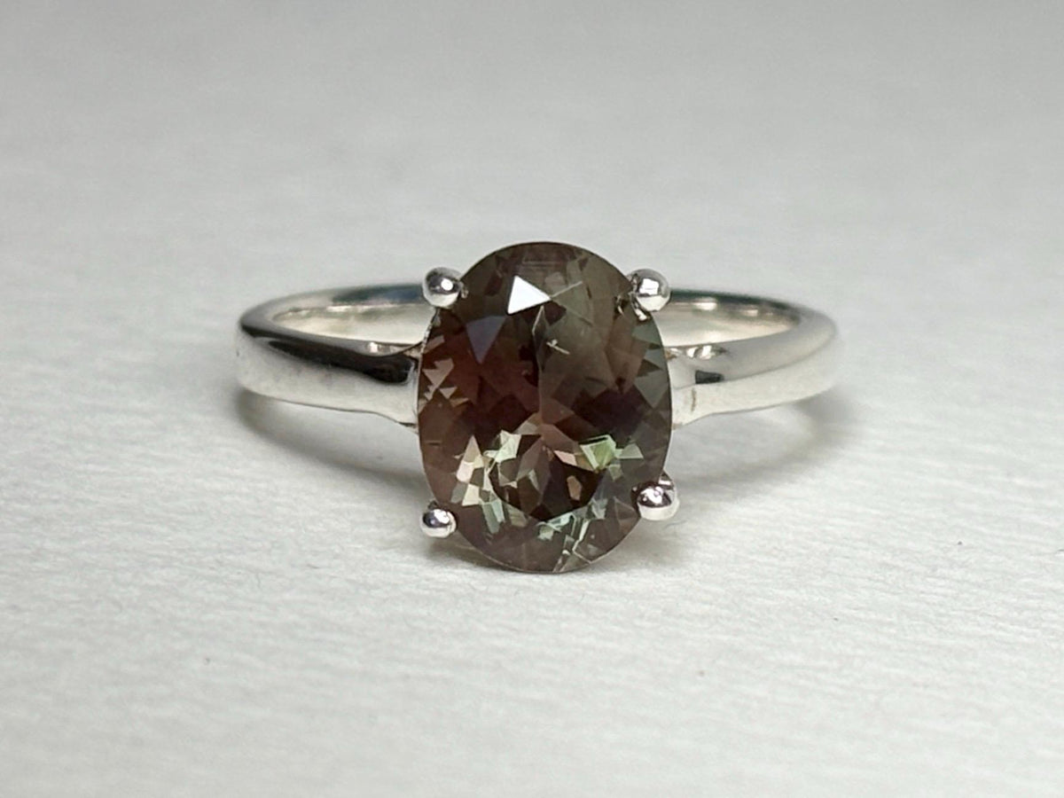 Bi-Color Oregon Sunstone Solitaire Ring in Sterling Silver size 7 - NewLifeJewelryVault
