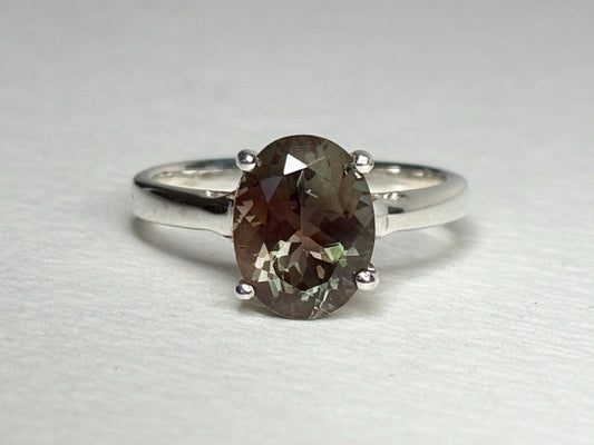 Bi-Color Oregon Sunstone Solitaire Ring in Sterling Silver size 7 - NewLifeJewelryVault