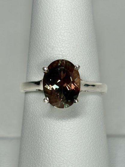 Bi-Color Oregon Sunstone Solitaire Ring in Sterling Silver size 7 - NewLifeJewelryVault