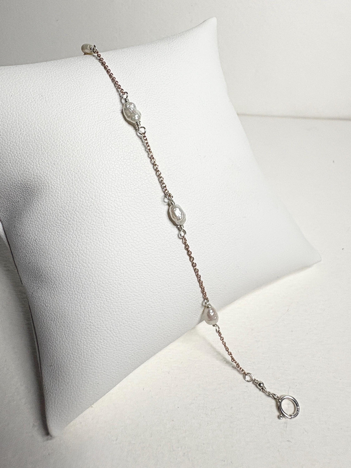 Freshwater Baroque Pearl Station Bracelet Sterling Silver with Rose Gold 8" - NewLifeJewelryVault