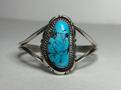 Southwest Arizona American Turquoise Cuff Bracelet Sterling Silver 31.8g S-M - NewLifeJewelryVault