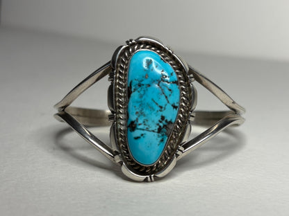 Southwest Arizona American Turquoise Cuff Bracelet Sterling Silver 31.8g S-M - NewLifeJewelryVault