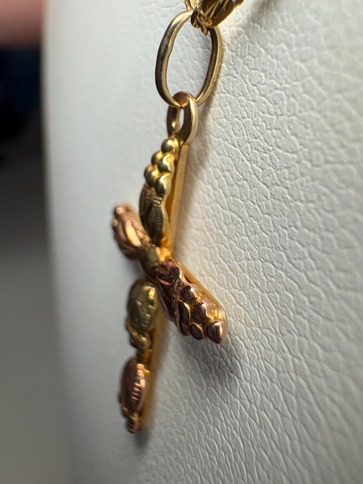 Black Hills Gold Cross Pendant 10k on a 14k Gold Fancy Link Chain 18" - NewLifeJewelryVault