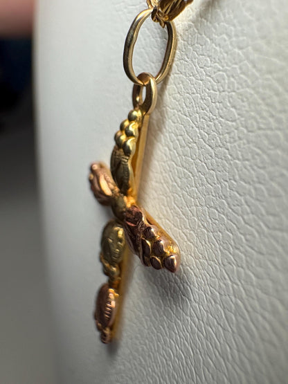 Black Hills Gold Cross Pendant 10k on a 14k Gold Fancy Link Chain 18" - NewLifeJewelryVault