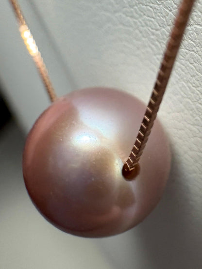 Maui Divers Natural Color Lilac Floating Cultured Pearl Necklace on 14k Rose Gold Adjustable Chain 16-19" - NewLifeJewelryVault