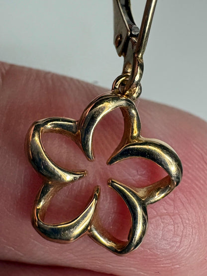 Na Hoku Floating Plumeria Leverback Dangle Drop Earrings in Solid 14k Gold - NewLifeJewelryVault