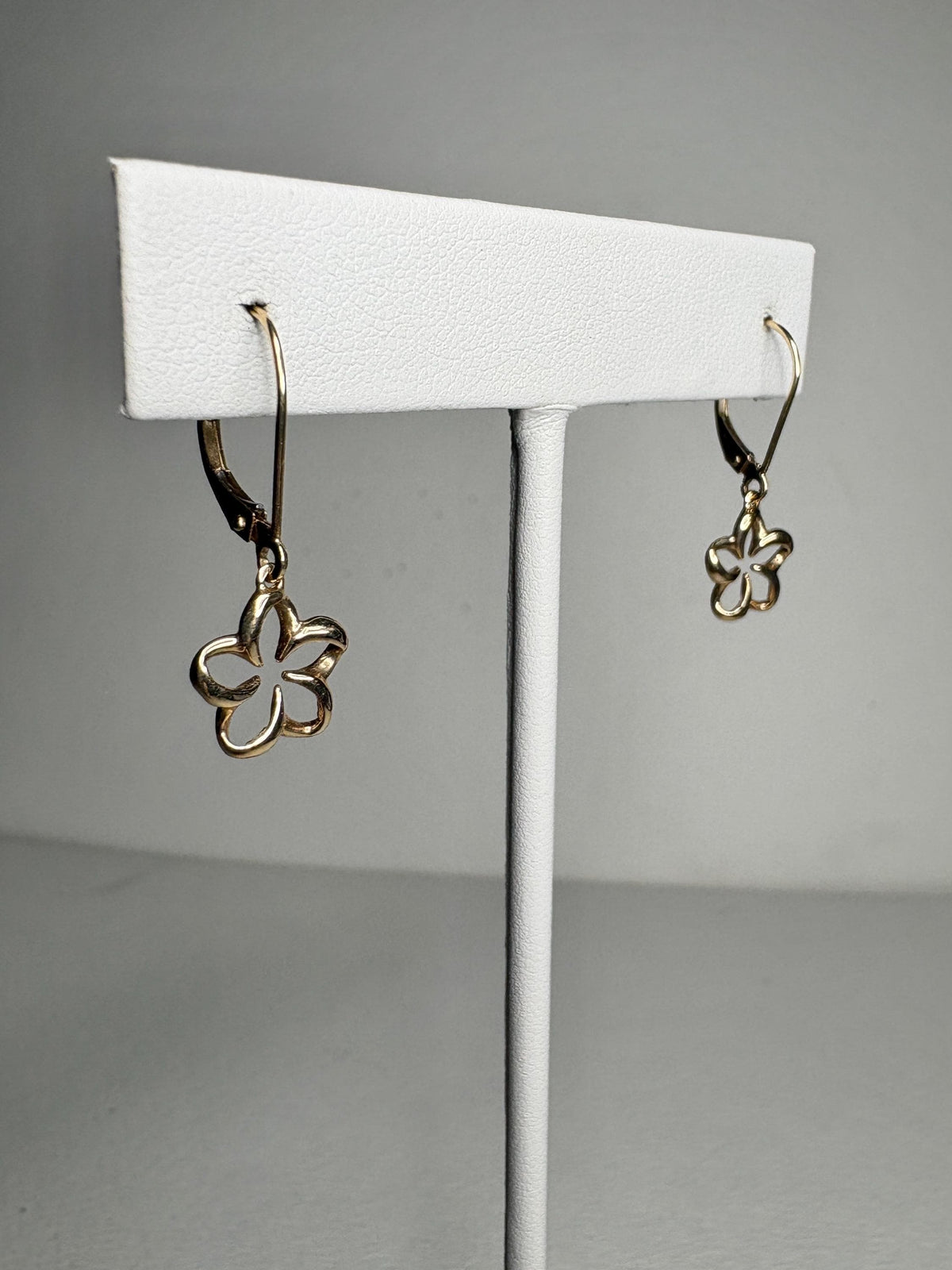 Na Hoku Floating Plumeria Leverback Dangle Drop Earrings in Solid 14k Gold - NewLifeJewelryVault