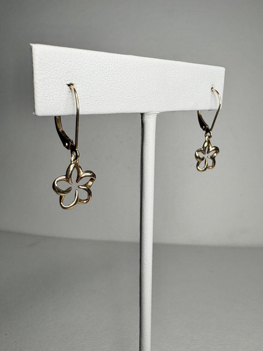Na Hoku Floating Plumeria Leverback Dangle Drop Earrings in Solid 14k Gold - NewLifeJewelryVault