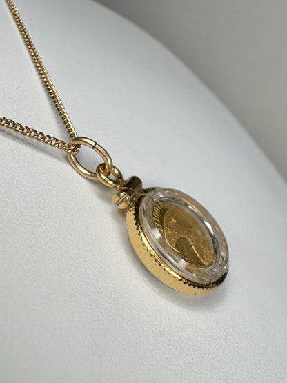 Bullion 24k .999 Coin 1/100oz Shaker Locket Pendant Necklace on Adjustable Gold Plated Sterling Silver 24-26" - NewLifeJewelryVault