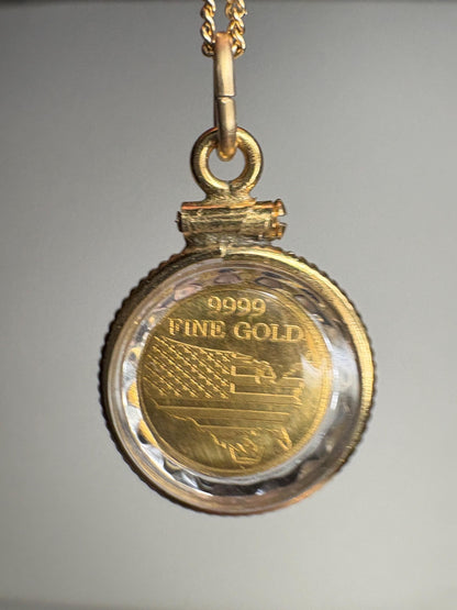 Bullion 24k .999 Coin 1/100oz Shaker Locket Pendant Necklace on Adjustable Gold Plated Sterling Silver 24-26" - NewLifeJewelryVault