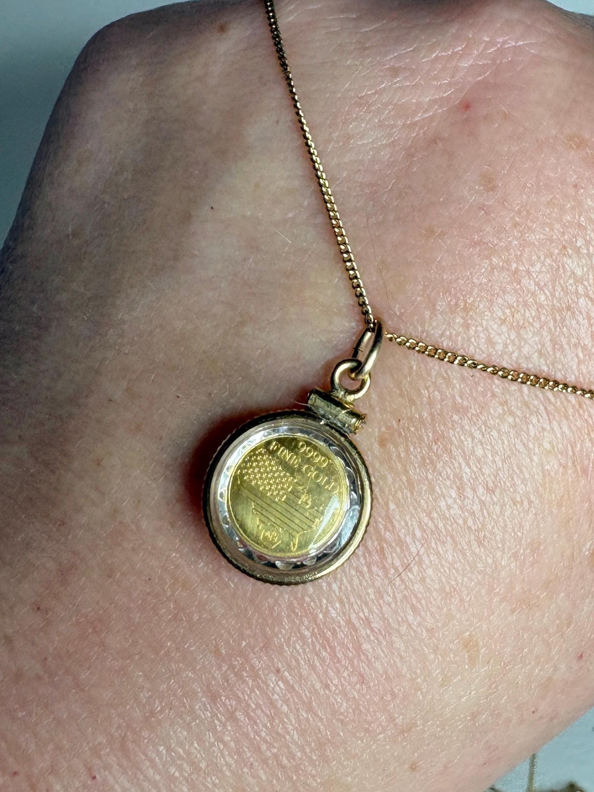 Bullion 24k .999 Coin 1/100oz Shaker Locket Pendant Necklace on Adjustable Gold Plated Sterling Silver 24-26" - NewLifeJewelryVault