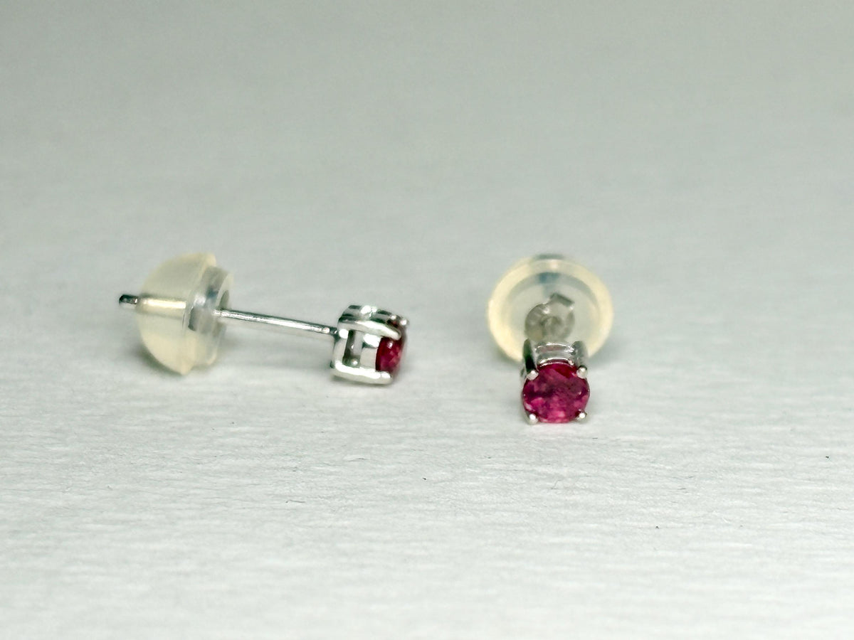 Small Ruby Stud Earrings in Solid 14k White Gold 2.89mm - NewLifeJewelryVault