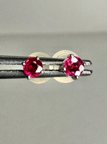 Small Ruby Stud Earrings in Solid 14k White Gold 2.89mm - NewLifeJewelryVault