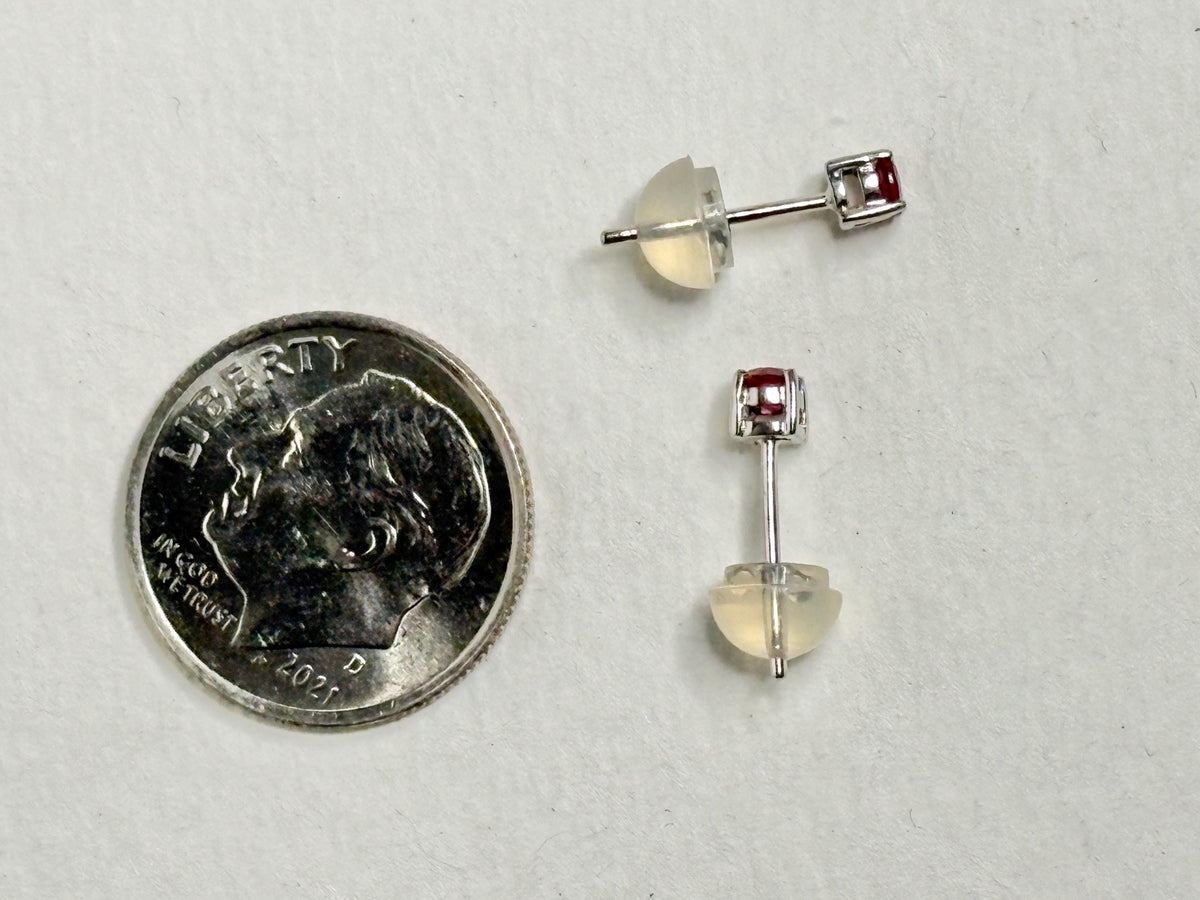 Small Ruby Stud Earrings in Solid 14k White Gold 2.89mm - NewLifeJewelryVault