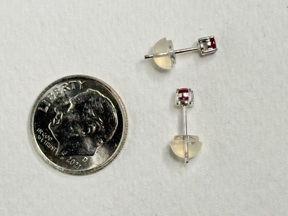 Small Ruby Stud Earrings in Solid 14k White Gold 2.89mm - NewLifeJewelryVault