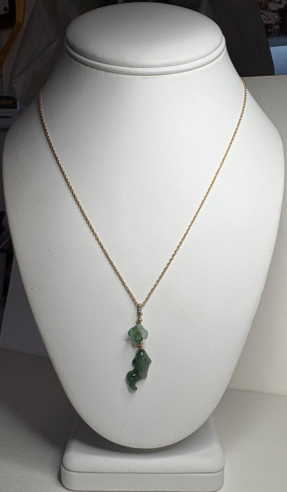 Guatemalan Type A Jadeite Jade Koi Fish and Flower Solid 14k Gold 18" - NewLifeJewelryVault