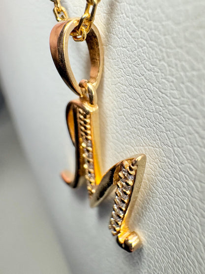 Initial "M" Pendant Necklace in Solid 21k Gold 17" - NewLifeJewelryVault