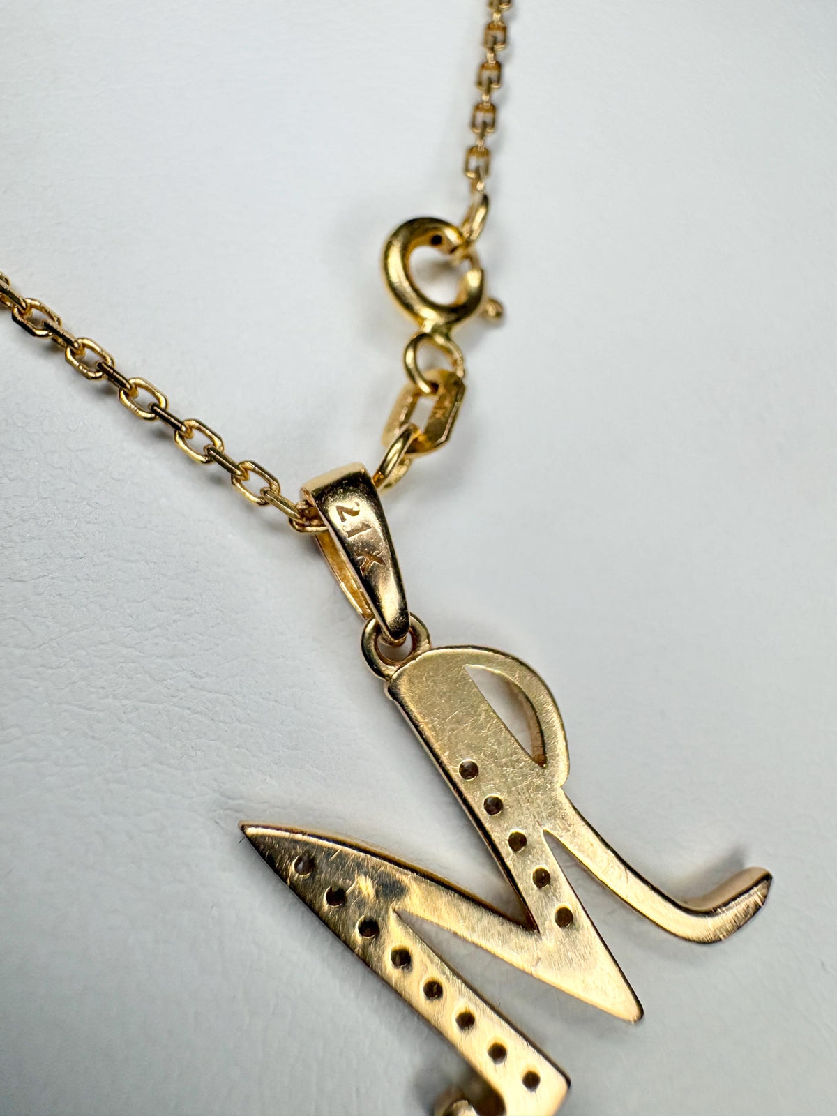 Initial "M" Pendant Necklace in Solid 21k Gold 17" - NewLifeJewelryVault