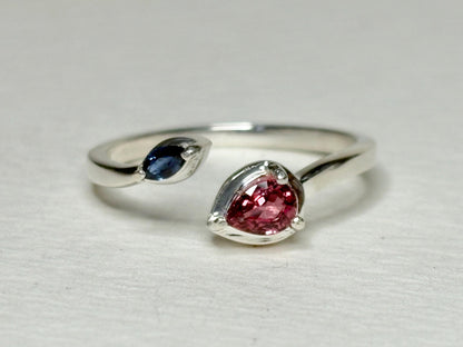 Padparadcha colored Pink and Blue Sapphire Open Band Ring Sterling Silver size 7 - NewLifeJewelryVault