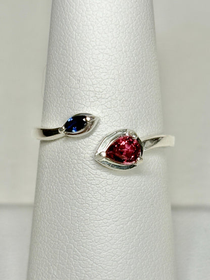 Padparadcha colored Pink and Blue Sapphire Open Band Ring Sterling Silver size 7 - NewLifeJewelryVault