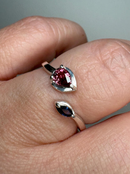 Padparadcha colored Pink and Blue Sapphire Open Band Ring Sterling Silver size 7 - NewLifeJewelryVault