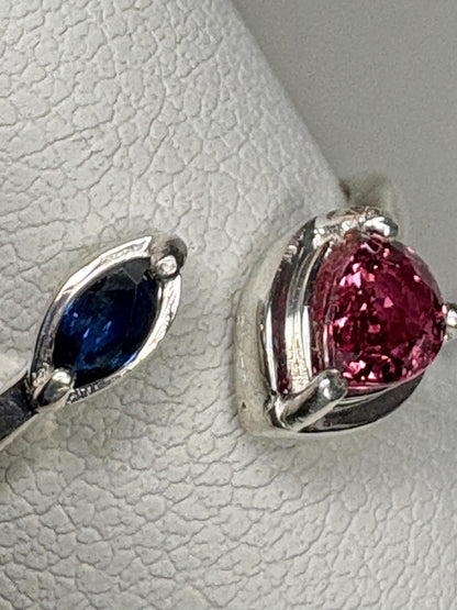 Padparadcha colored Pink and Blue Sapphire Open Band Ring Sterling Silver size 7 - NewLifeJewelryVault