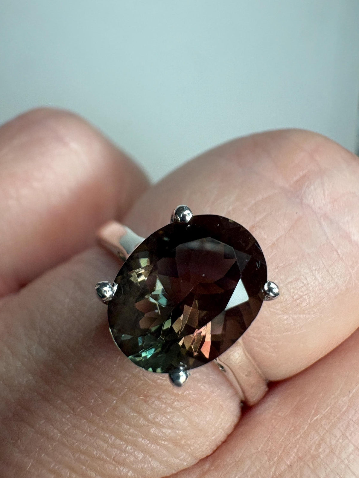 Bi-Color Oregon Sunstone Solitaire Ring in Sterling Silver size 7 - NewLifeJewelryVault