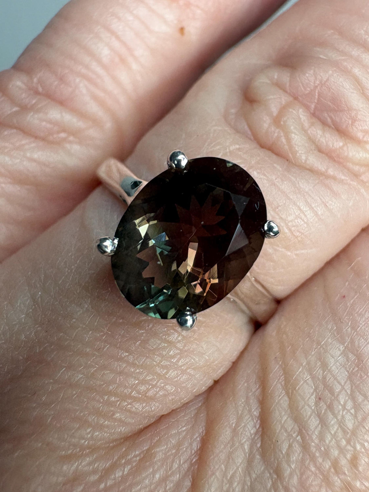 Bi-Color Oregon Sunstone Solitaire Ring in Sterling Silver size 7 - NewLifeJewelryVault