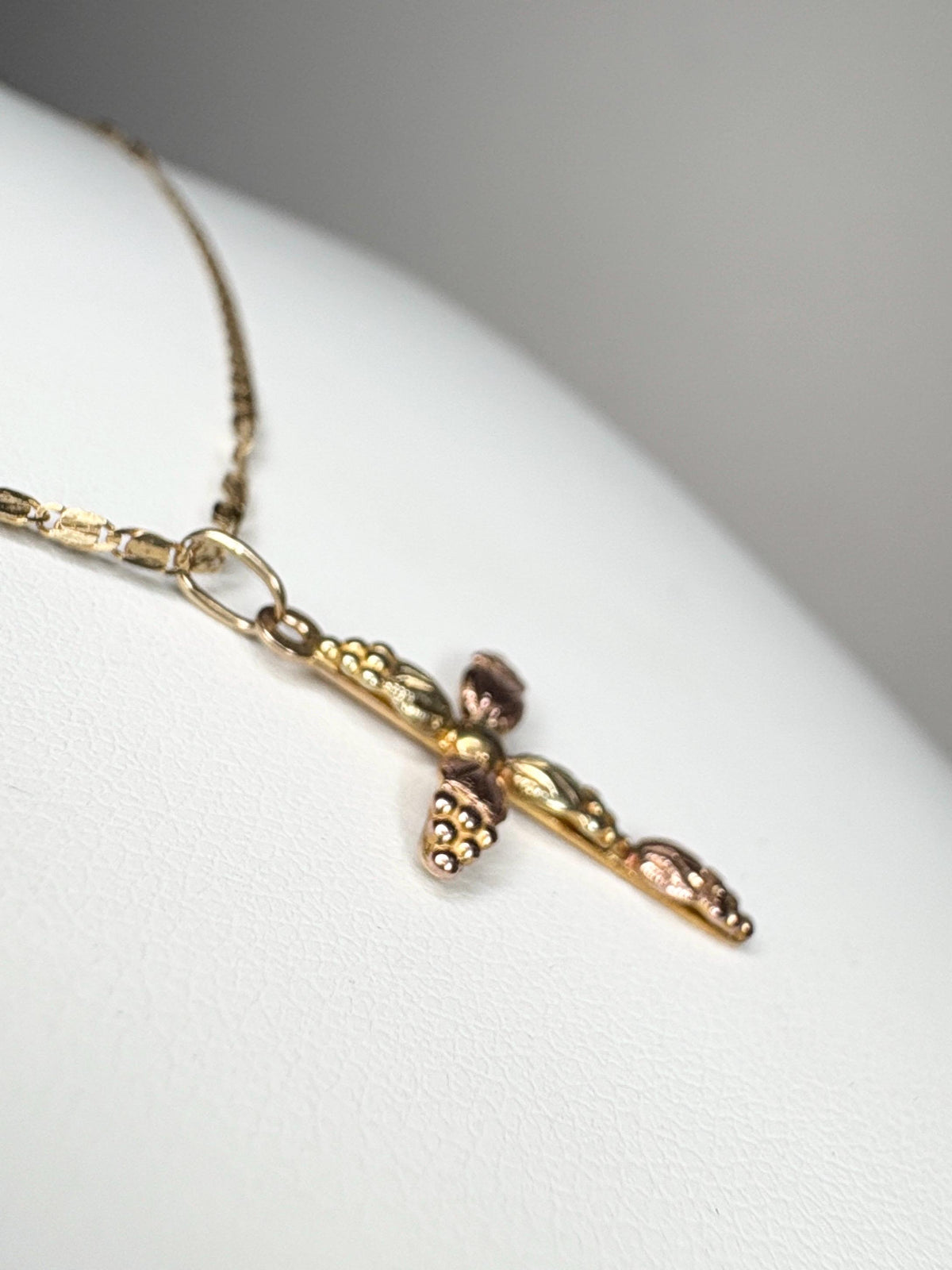 Black Hills Gold Cross Pendant 10k on a 14k Gold Fancy Link Chain 18" - NewLifeJewelryVault