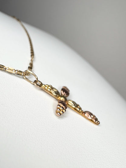 Black Hills Gold Cross Pendant 10k on a 14k Gold Fancy Link Chain 18" - NewLifeJewelryVault