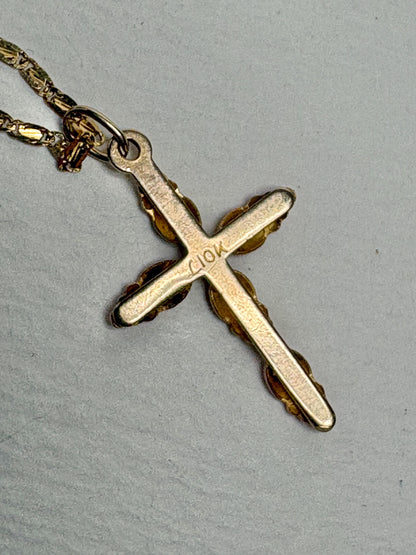 Black Hills Gold Cross Pendant 10k on a 14k Gold Fancy Link Chain 18" - NewLifeJewelryVault
