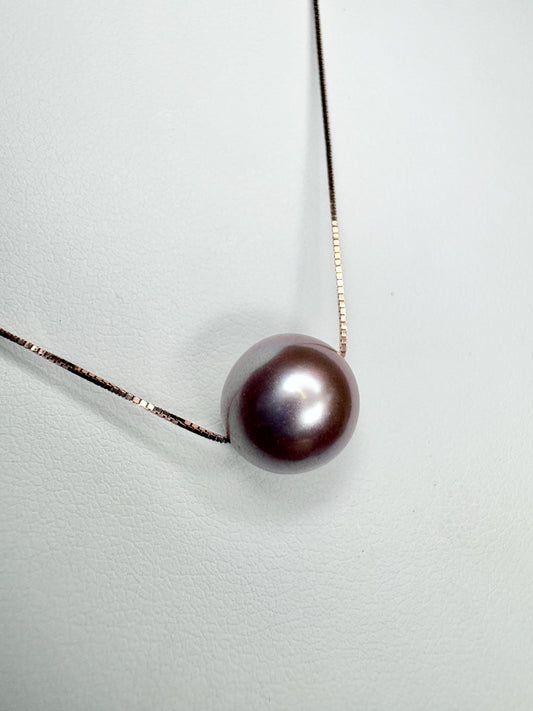Maui Divers Natural Color Lilac Floating Cultured Pearl Necklace on 14k Rose Gold Adjustable Chain 16-19" - NewLifeJewelryVault