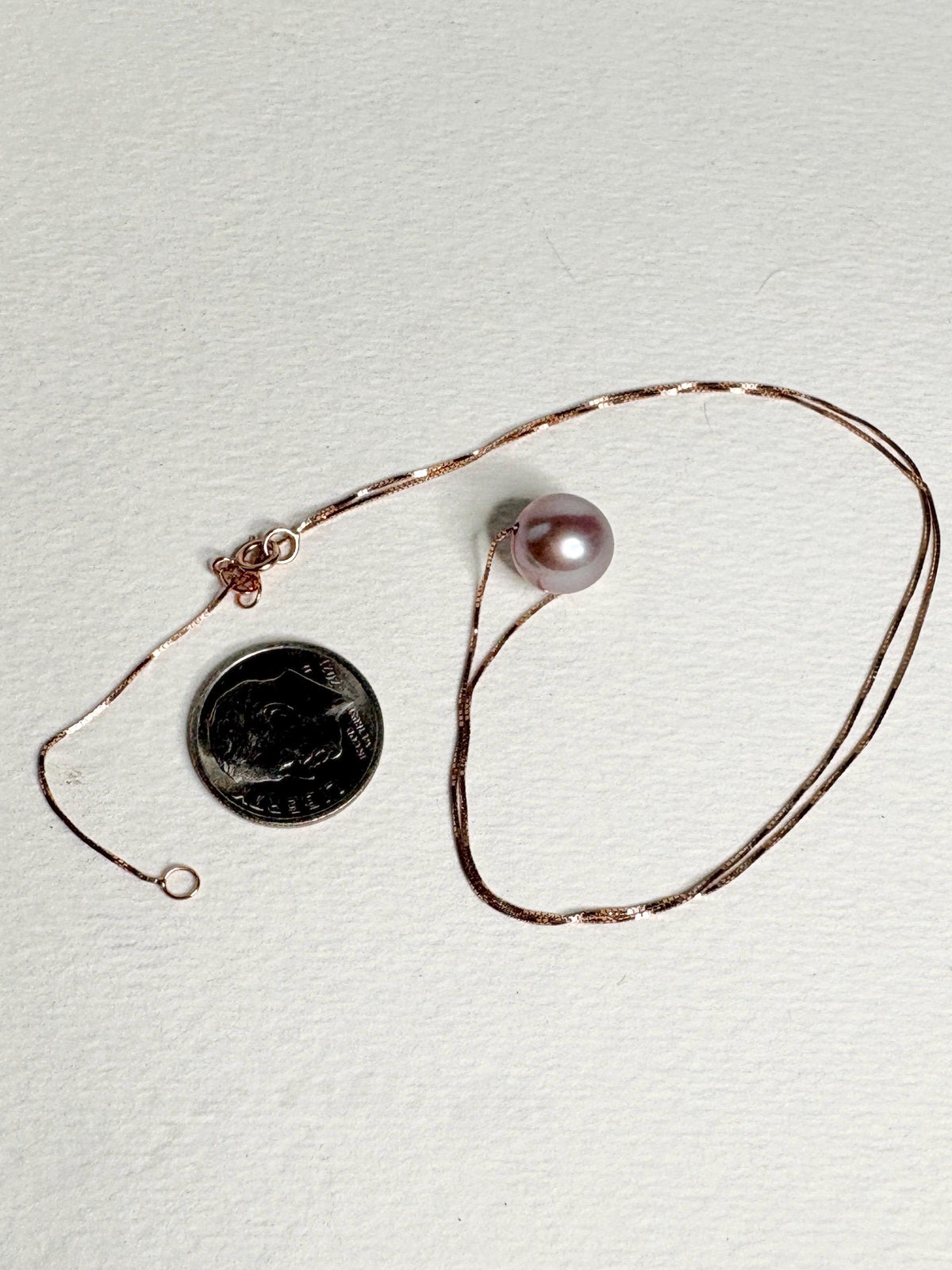 Maui Divers Natural Color Lilac Floating Cultured Pearl Necklace on 14k Rose Gold Adjustable Chain 16-19" - NewLifeJewelryVault