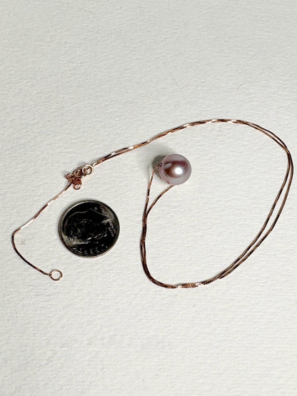 Maui Divers Natural Color Lilac Floating Cultured Pearl Necklace on 14k Rose Gold Adjustable Chain 16-19" - NewLifeJewelryVault