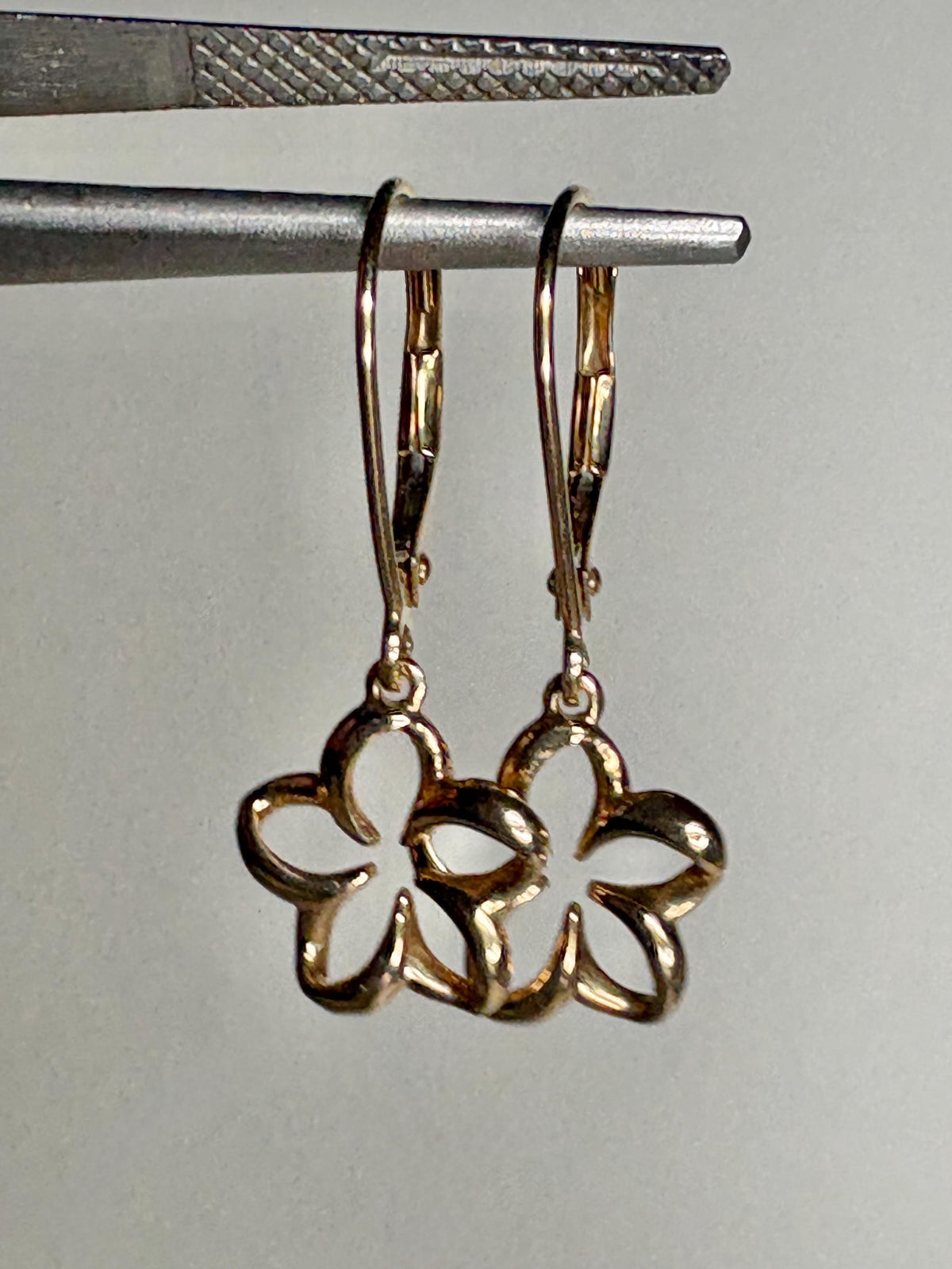 Na Hoku Floating Plumeria Leverback Dangle Drop Earrings in Solid 14k Gold - NewLifeJewelryVault