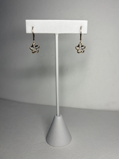 Na Hoku Floating Plumeria Leverback Dangle Drop Earrings in Solid 14k Gold - NewLifeJewelryVault