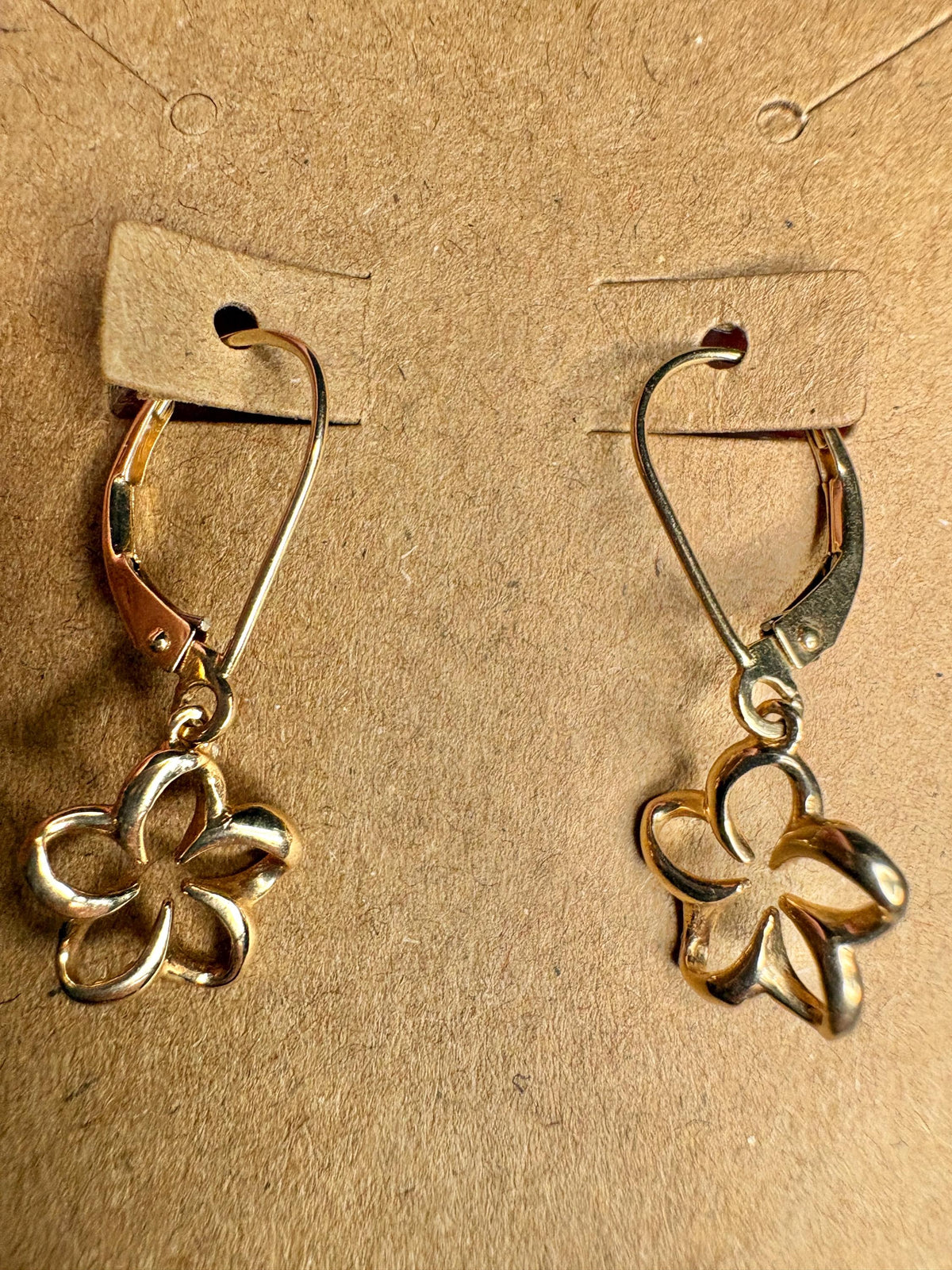 Na Hoku Floating Plumeria Leverback Dangle Drop Earrings in Solid 14k Gold - NewLifeJewelryVault