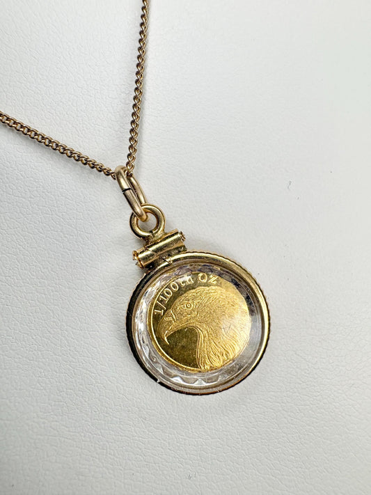 Bullion 24k .999 Coin 1/100oz Shaker Locket Pendant Necklace on Adjustable Gold Plated Sterling Silver 24-26" - NewLifeJewelryVault