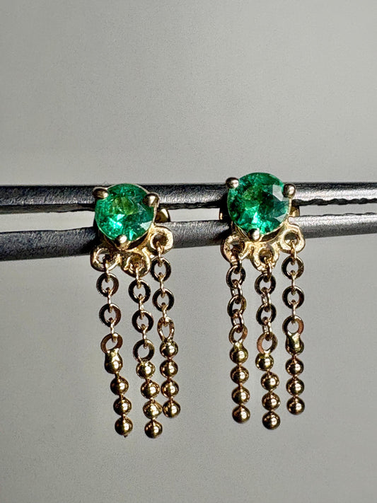 Natural Emerald Stud Earrings with Removable Fringe Dangles in Solid 14k Gold 2.95mm - NewLifeJewelryVault