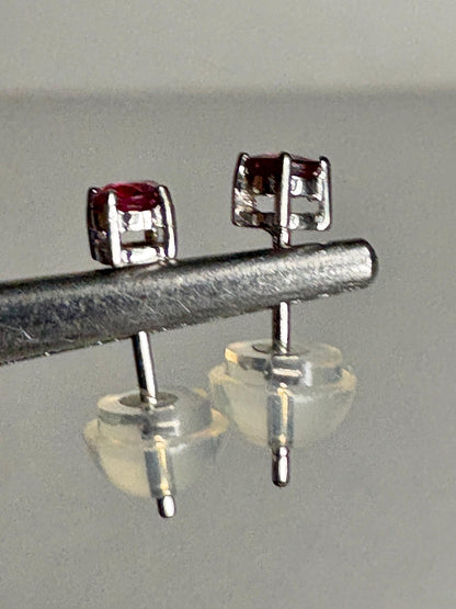 Small Ruby Stud Earrings in Solid 14k White Gold 2.89mm - NewLifeJewelryVault