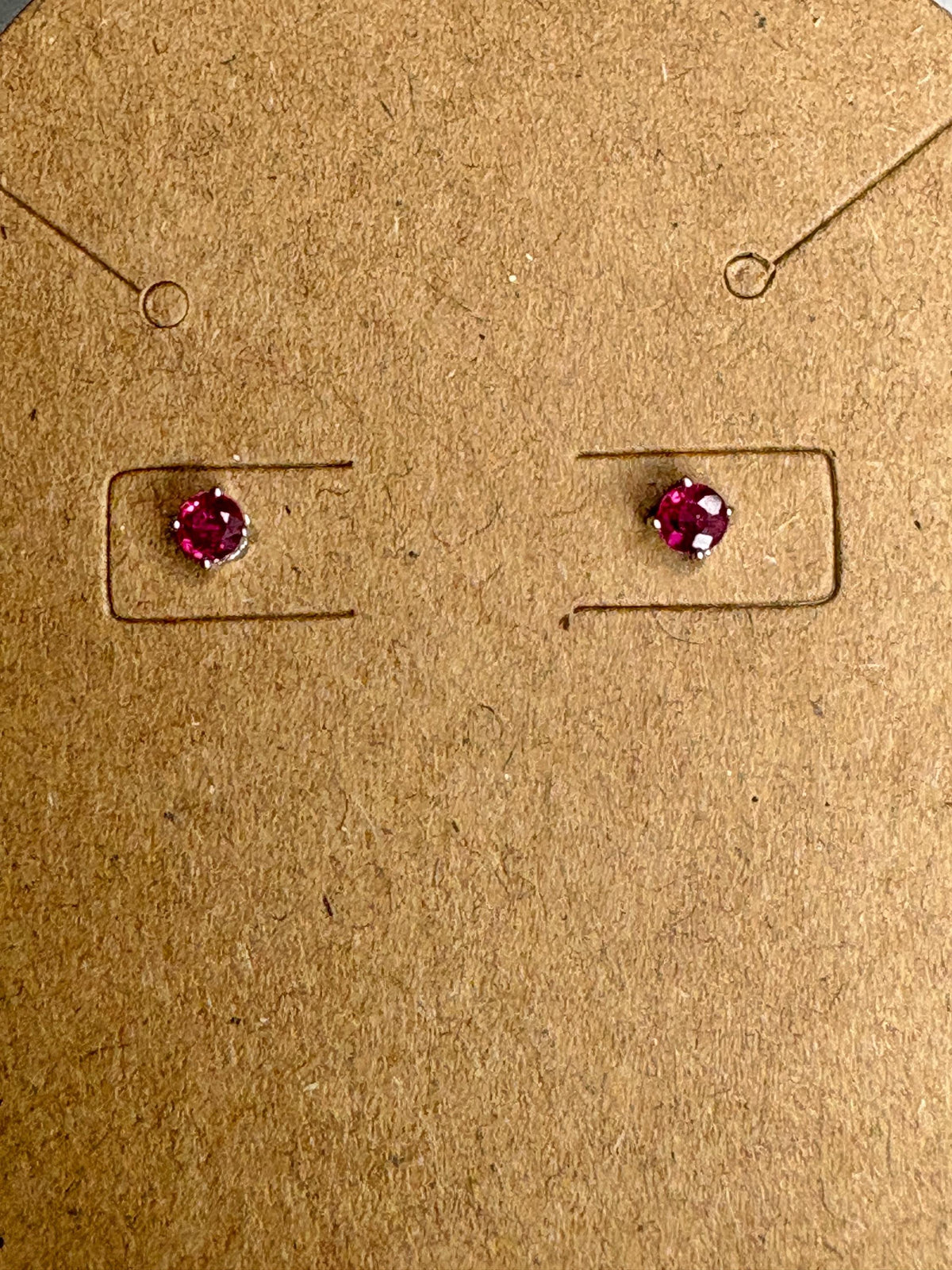 Small Ruby Stud Earrings in Solid 14k White Gold 2.89mm - NewLifeJewelryVault