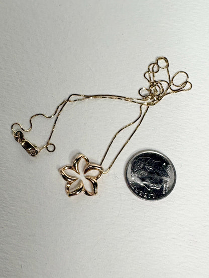 Na Hoku Floating Plumeria Pendant Necklace 15mm Solid 14k Gold 17" - NewLifeJewelryVault