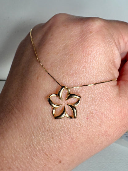 Na Hoku Floating Plumeria Pendant Necklace 15mm Solid 14k Gold 17" - NewLifeJewelryVault