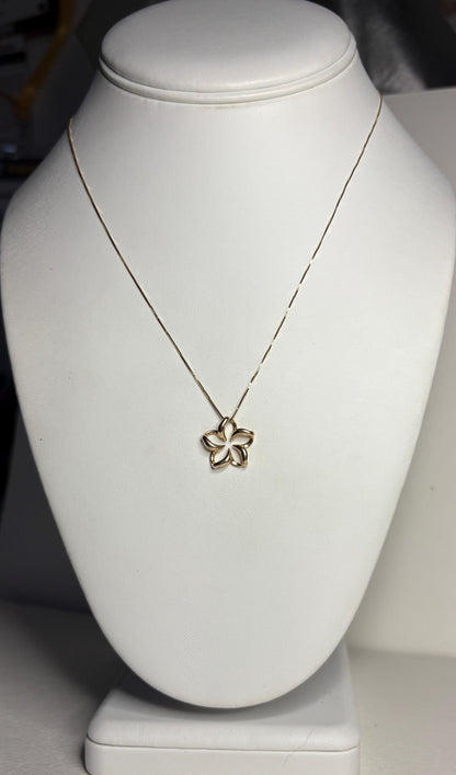 Na Hoku Floating Plumeria Pendant Necklace 15mm Solid 14k Gold 17" - NewLifeJewelryVault