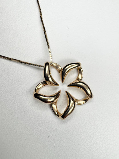Na Hoku Floating Plumeria Pendant Necklace 15mm Solid 14k Gold 17" - NewLifeJewelryVault