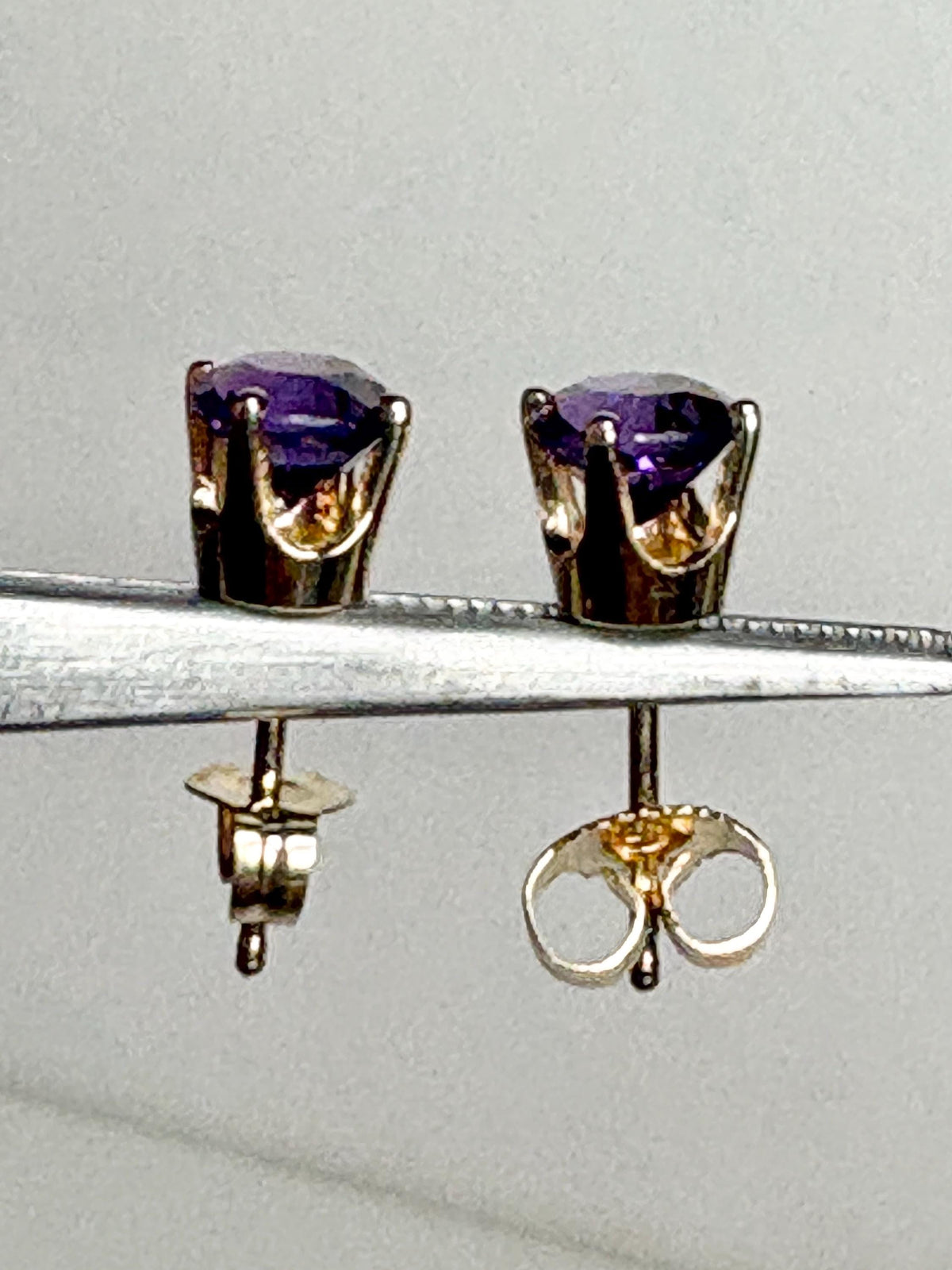 Amethyst Solitaire Stud Earrings Solid 14k Gold 5mm - NewLifeJewelryVault