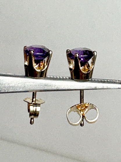 Amethyst Solitaire Stud Earrings Solid 14k Gold 5mm - NewLifeJewelryVault