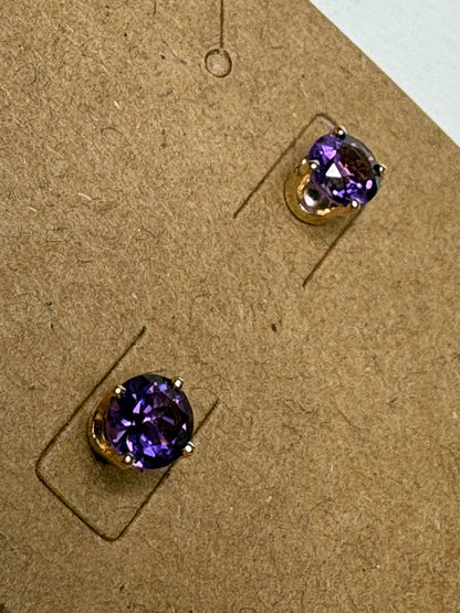 Amethyst Solitaire Stud Earrings Solid 14k Gold 5mm - NewLifeJewelryVault