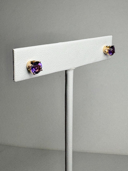 Amethyst Solitaire Stud Earrings Solid 14k Gold 5mm - NewLifeJewelryVault