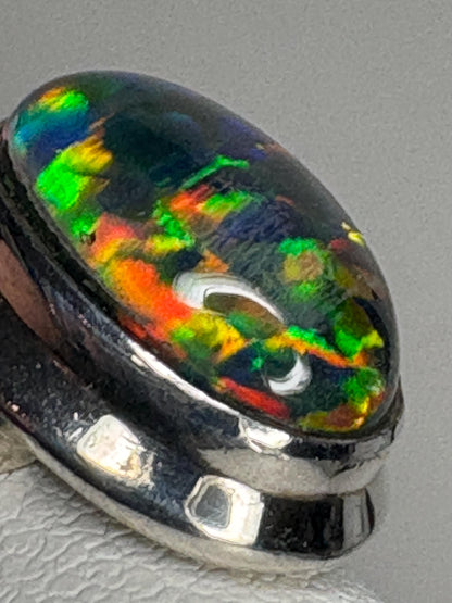 Synthetic Opal Triplet Bezel Set Solitaire Ring in Sterling Silver size 7 - NewLifeJewelryVault